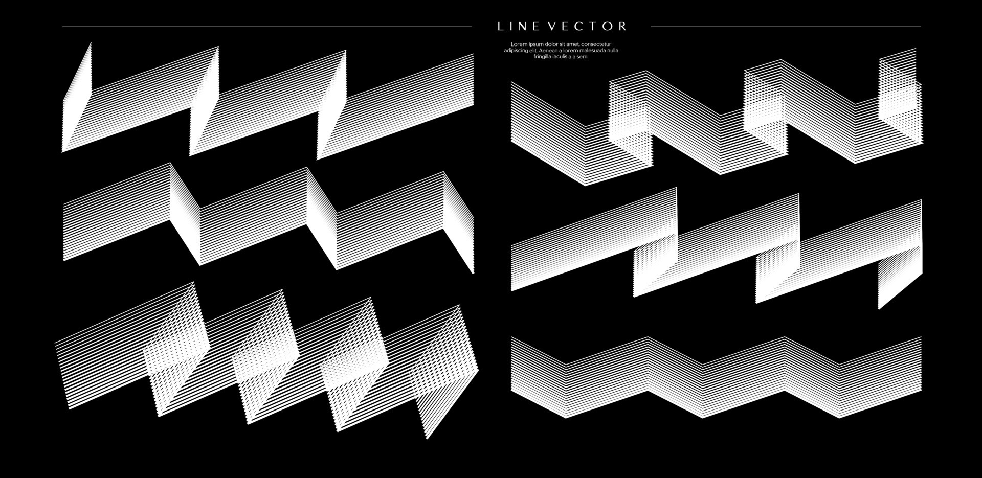 Abstract zig zag wave line design template set. Modern amplitude sharp