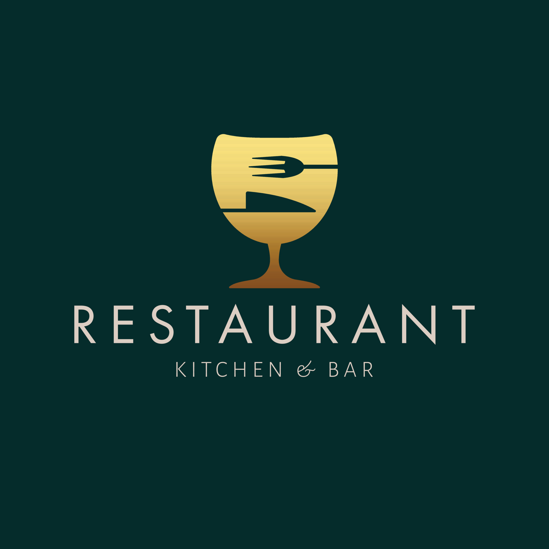 Restaurant kitchen and bar logo design. Glass of wine, fork and knife