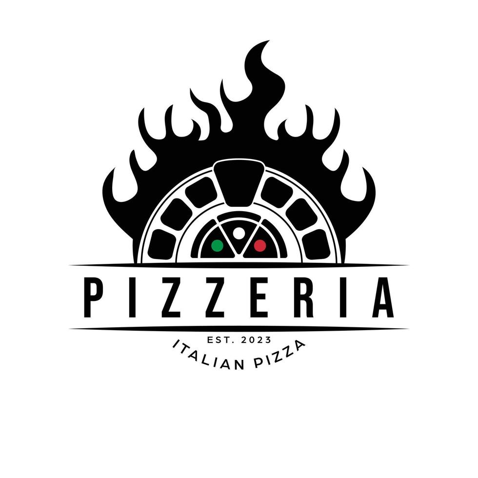 Oven and pizza logo template vector. Luxury pizzeria logotype. Italian pizza flat logo design. vector