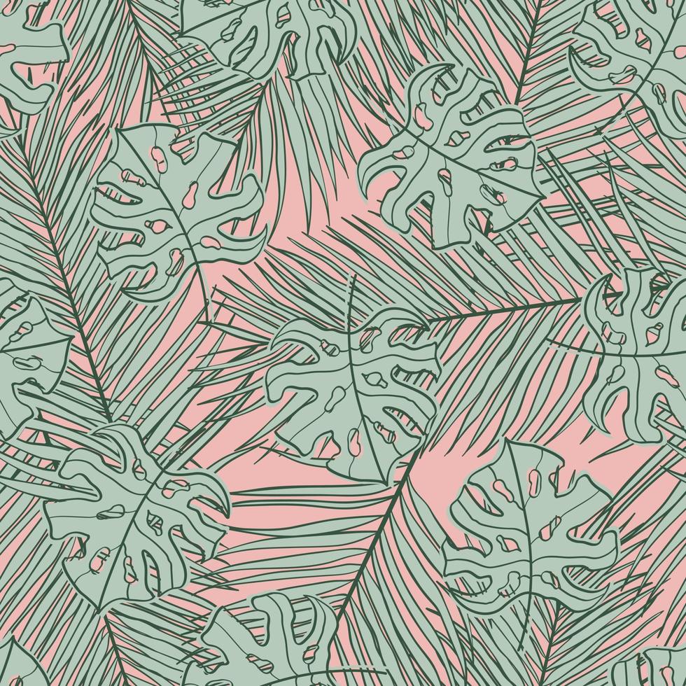 Palm and monstera leaves seamless pattern design. Tropical leaves branch and monstera summer pattern design. Tropical floral pattern background. Trendy Brazilian illustration. vector
