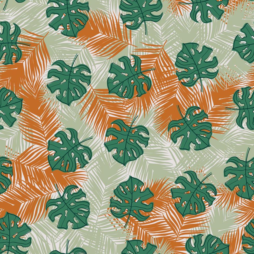 Palm and monstera leaves seamless pattern design. Tropical leaves branch and monstera summer pattern design. Tropical floral pattern background. Trendy Brazilian illustration. vector