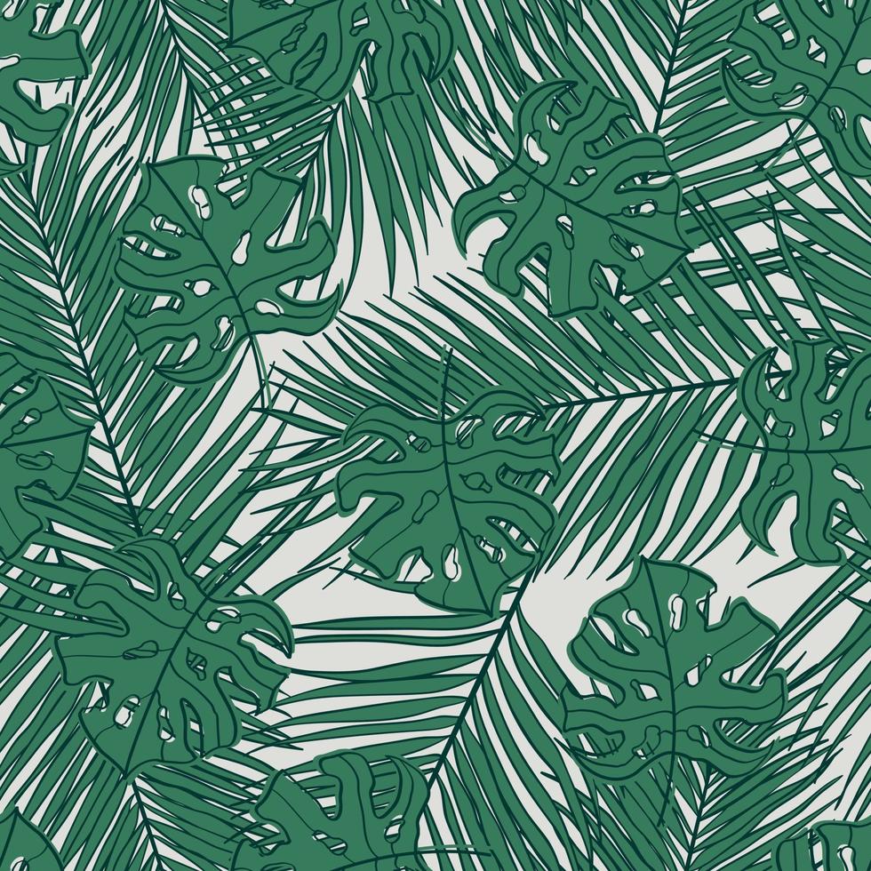 Palm and monstera leaves seamless pattern design. Tropical leaves branch and monstera summer pattern design. Tropical floral pattern background. Trendy Brazilian illustration. vector