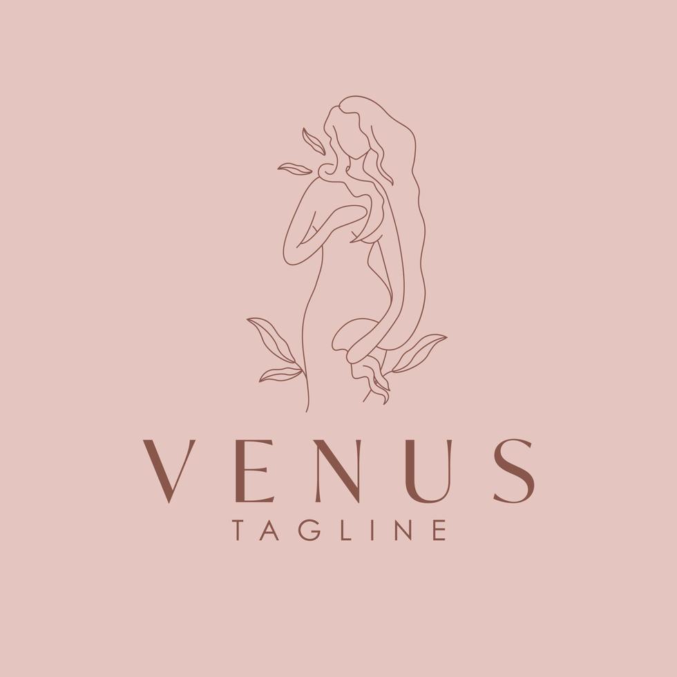 Venus goddess body silhouette logo template. Venus logo design. Beauty industry and wellness logotype. vector