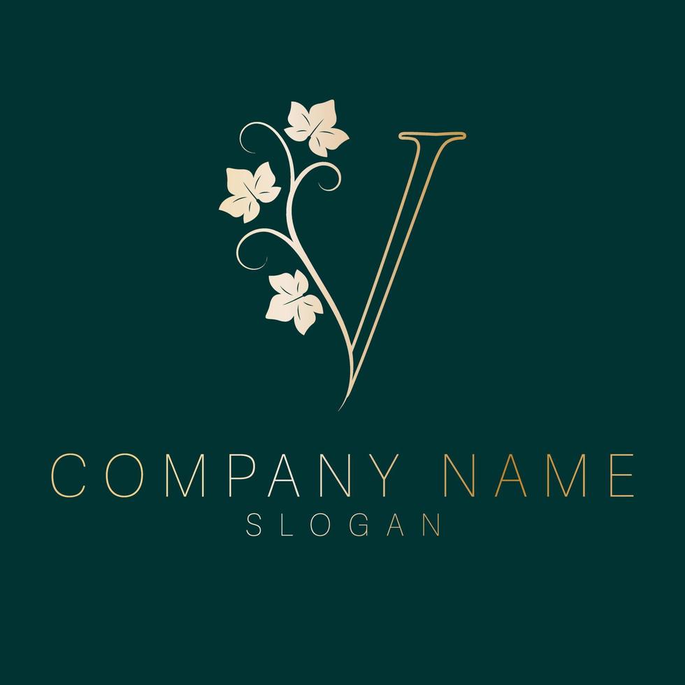 elegante logo. v letra con hojas naturaleza icono. v monograma logo diseño. vector