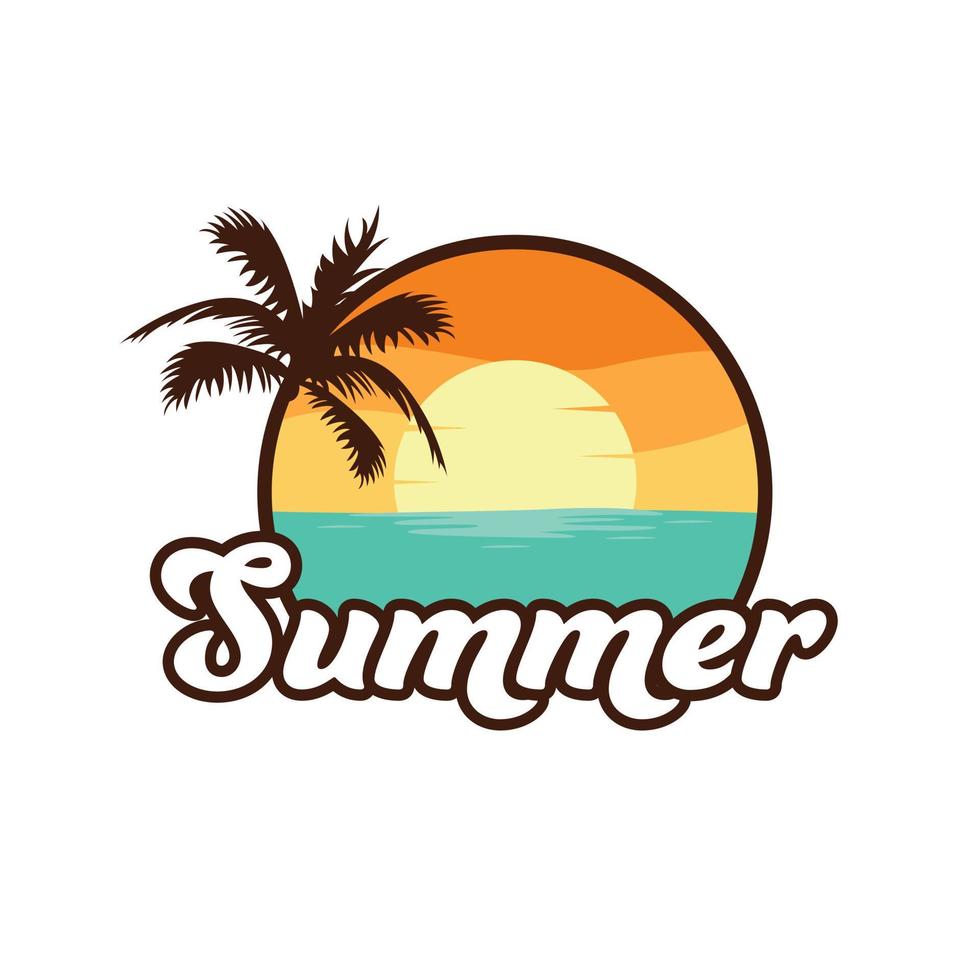 Summer trip logo design. Island landscape tropical logo. Palm, sun and ocean travel logotype. vector