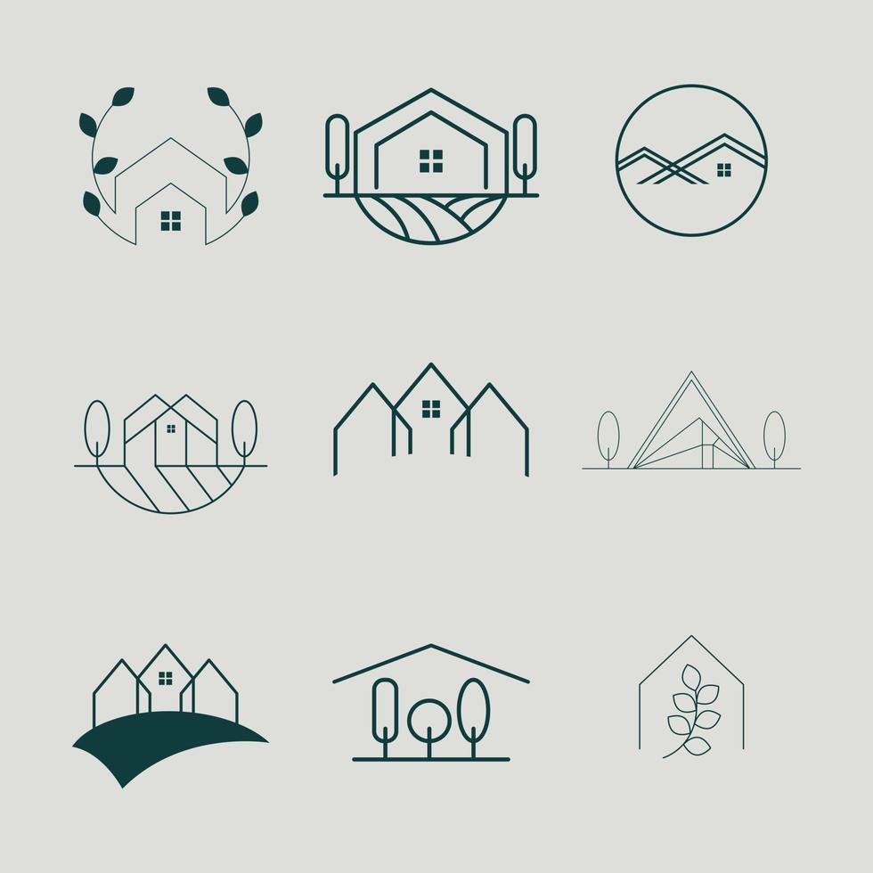 grande conjunto de logo iconos casa y arboles vector recopilación. real inmuebles emblemas colocar.