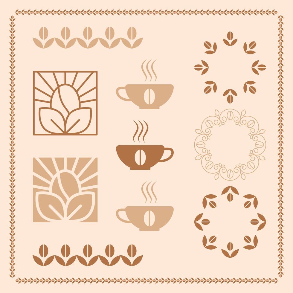 Coffe and beans vector icons collection. Big set of eco natural coffee ellements. Frames and logo ellements for cafe business.