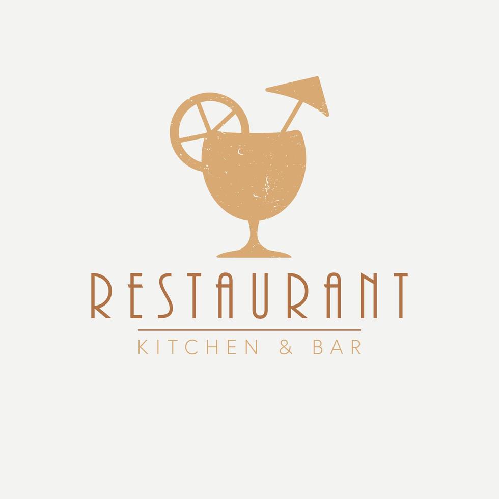 Restaurant kitchen and bar logo design. Cocktail, orange slice and