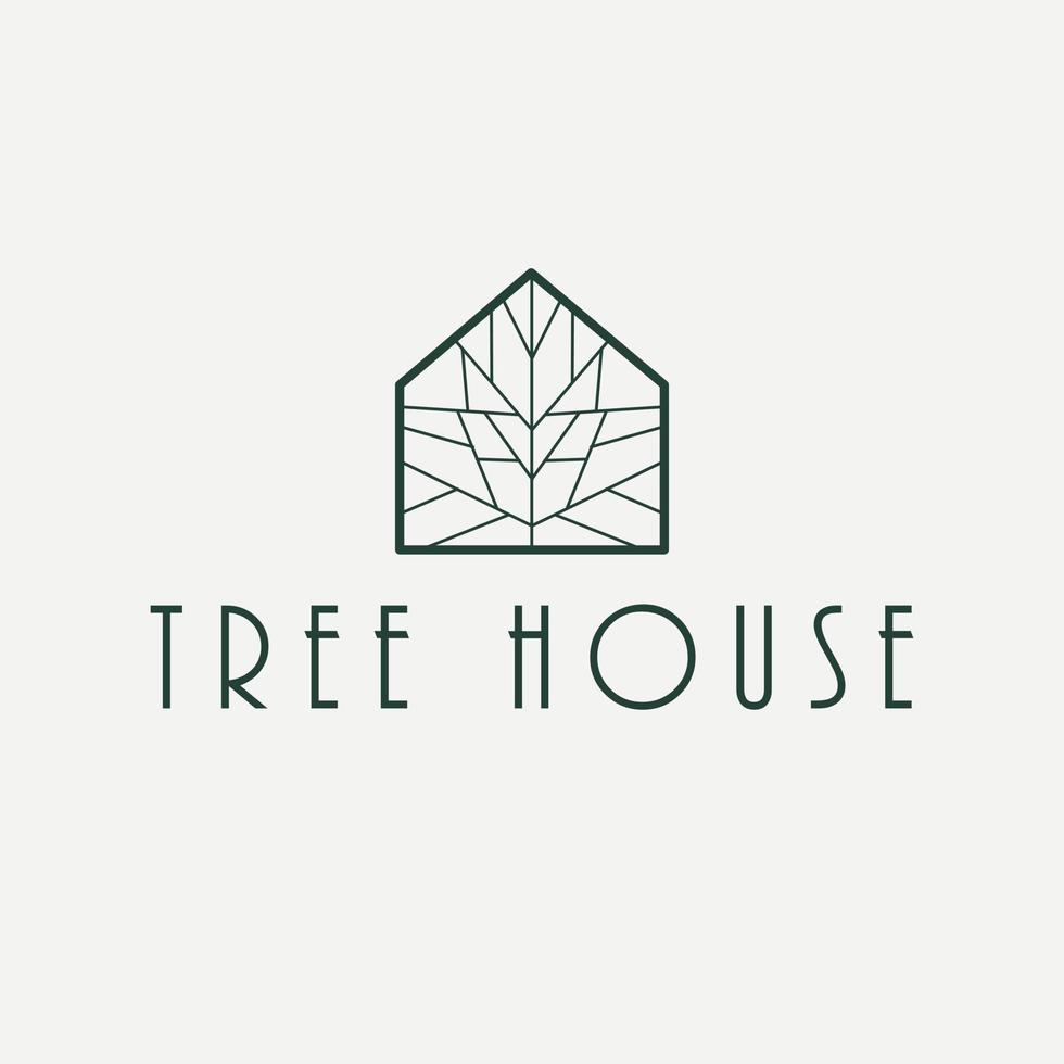 Tree in house abstract logo template. Tree house logo design. Real estate logotype. vector