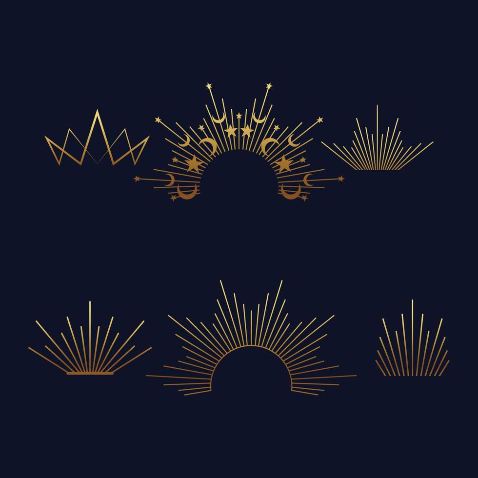Premium style abstract gold crown symbol set. Royal king icon. Modern luxury brand element sign. Vector illustration. Premium boutique, jewelry, wedding salon logotype design concept icon.