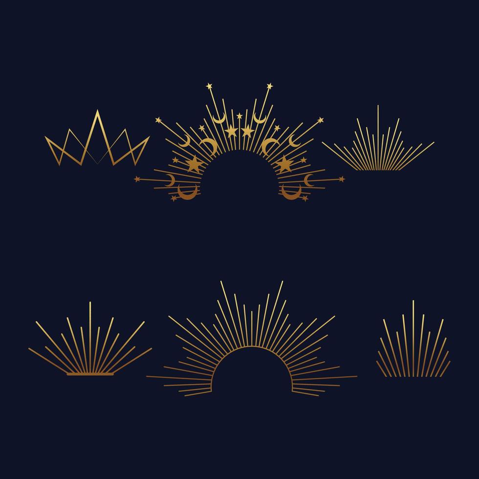 conjunto de símbolos de corona de oro abstracto de estilo premium. icono del rey real. signo de elemento de marca de lujo moderno. ilustración vectorial boutique premium, joyería, icono de concepto de diseño de logotipo de salón de bodas. vector