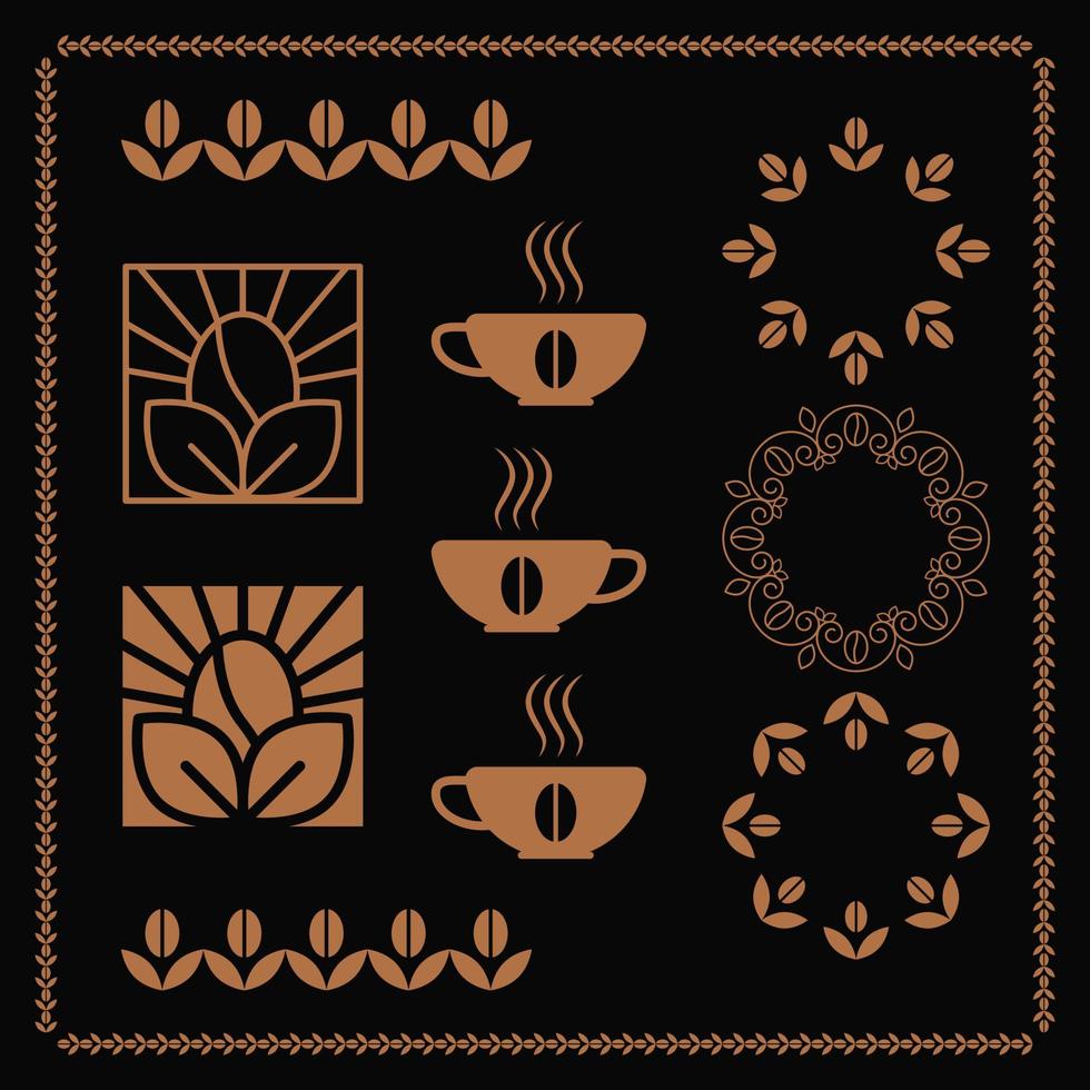 Coffe and beans vector icons collection. Big set of eco natural coffee ellements. Frames and logo ellements for cafe business.