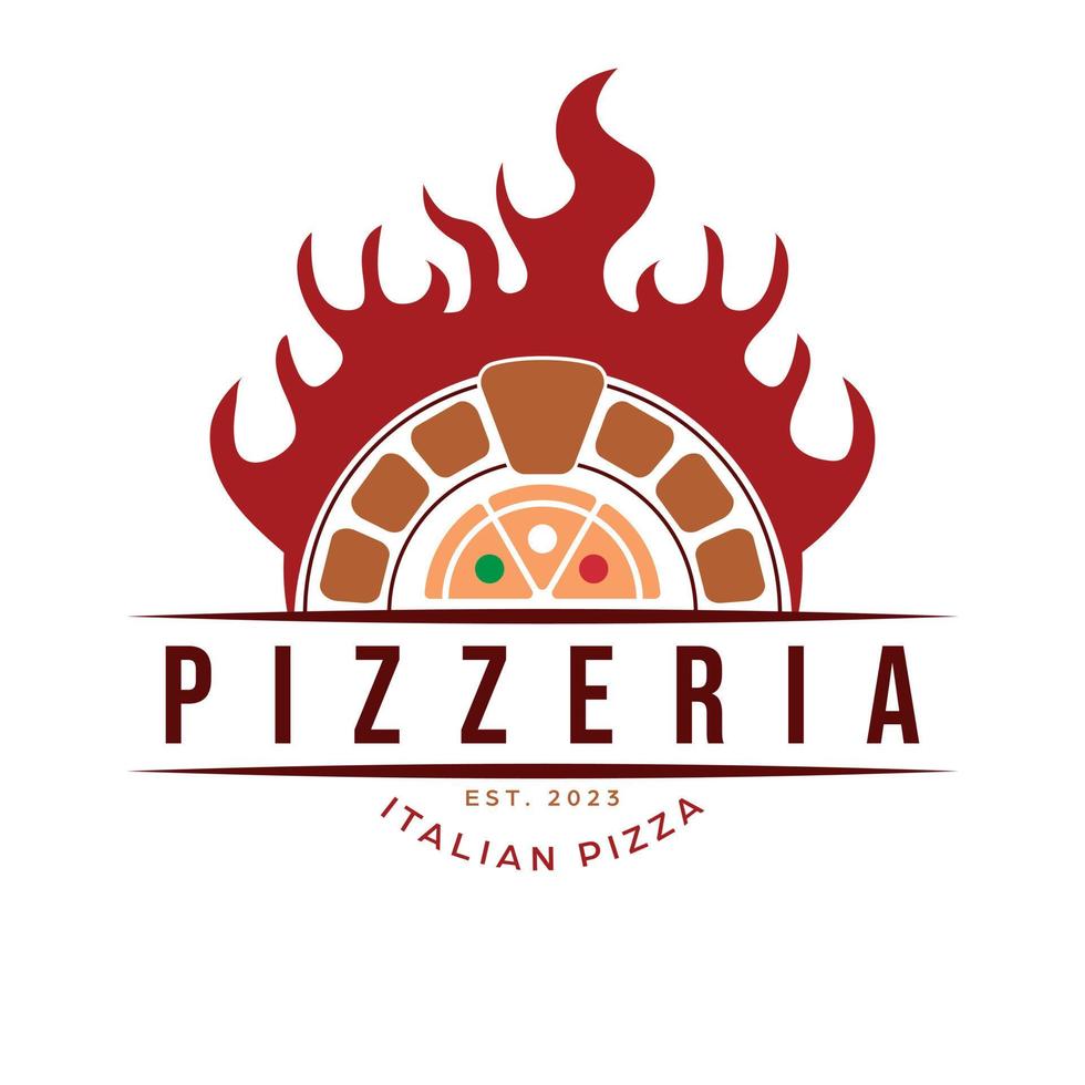 Oven and pizza logo template vector. Luxury pizzeria logotype. Italian pizza flat logo design. vector