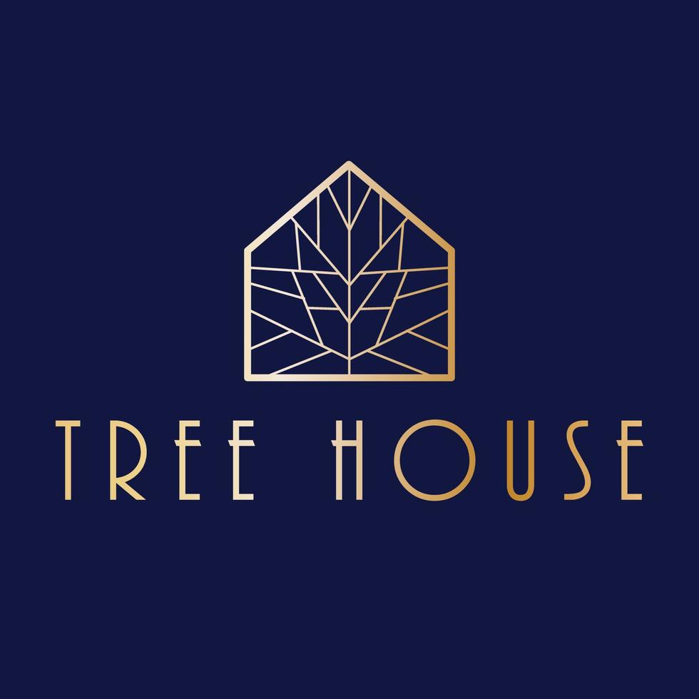 Tree in house abstract logo template. Tree house logo design. Real estate logotype. vector