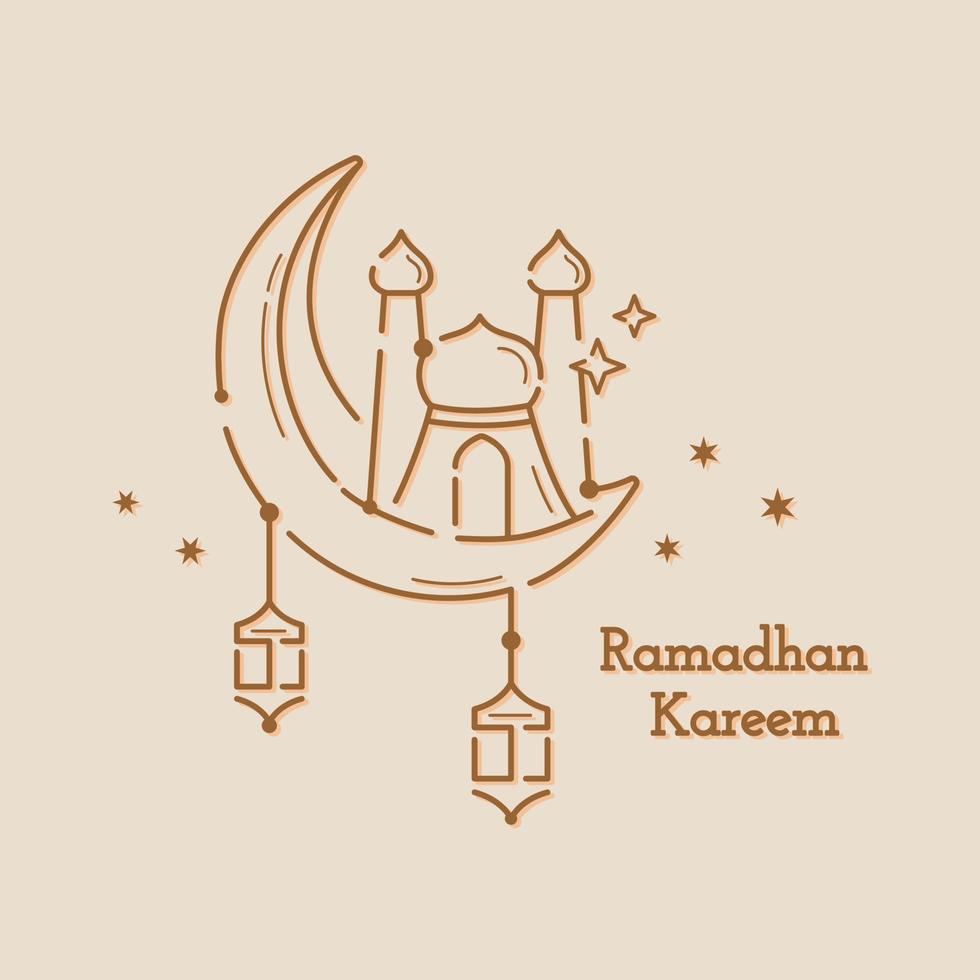 Ramadhan kareem cute line illustration vector