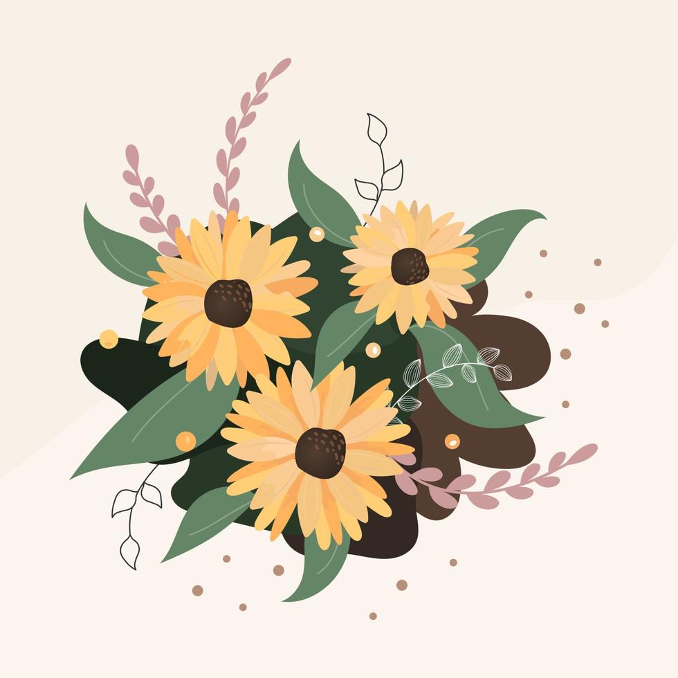 Beautiful sun flower illustration, simple cute design with aesthetic style coloured vector