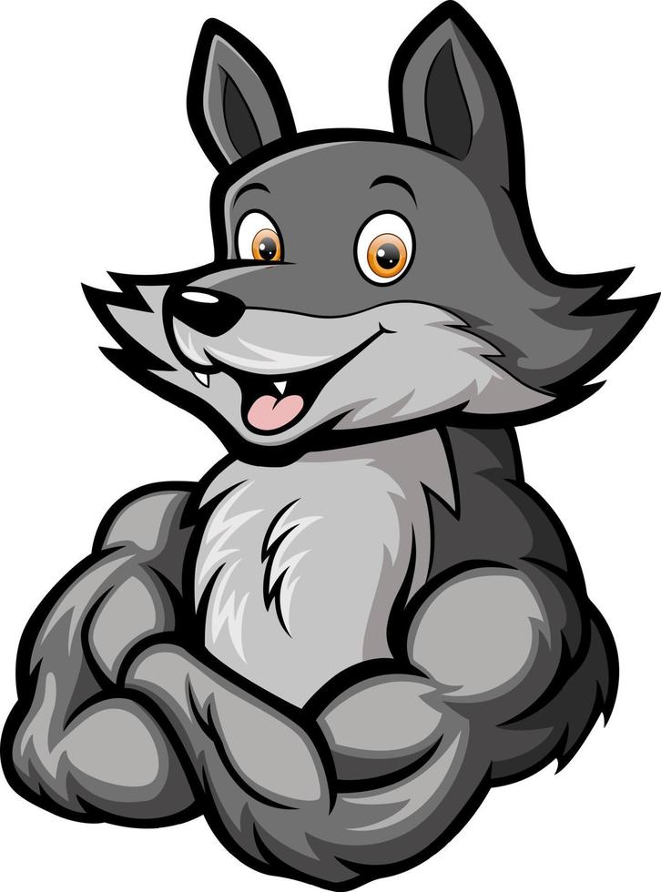 Strong wolf cartoon mascot character vector