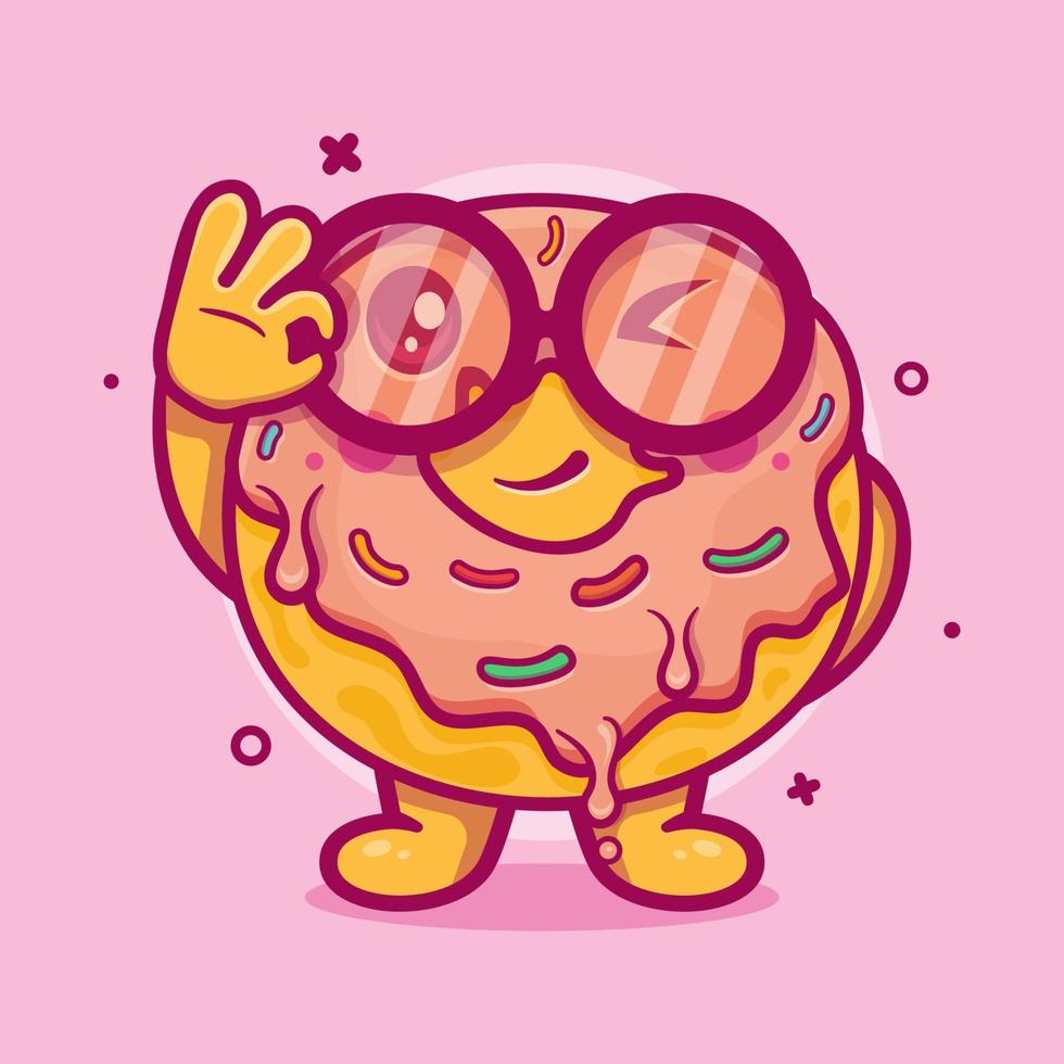 funny donut food character mascot with ok sign hand gesture isolated cartoon in flat style design vector