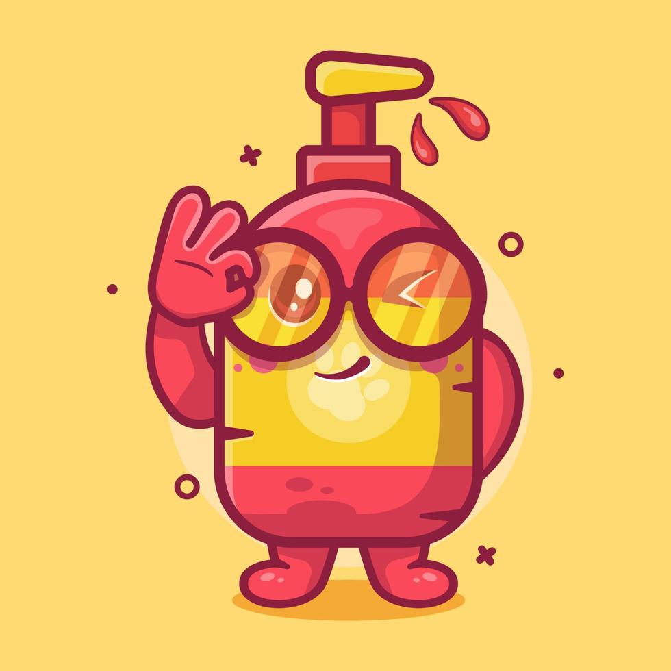 funny pet shampoo bottle character mascot with ok sign hand gesture isolated cartoon in flat style design vector