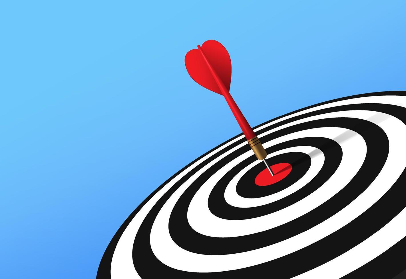 Red dart hit to center of tilt angle dartboard with blue gradient