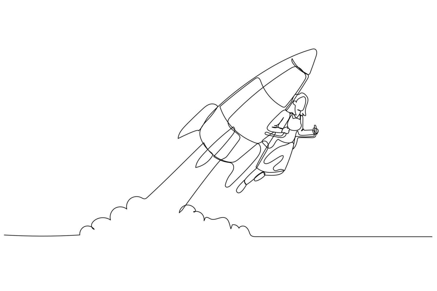 businesswoman using rocket going to the moon. metaphor for project start up vector