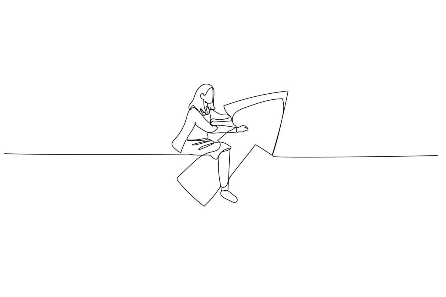 businesswoman riding arrow moving toward objective. metaphor for business mission vector