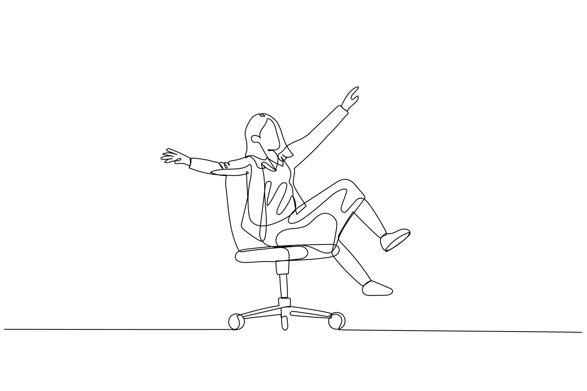 businesswoman sitting on uncontrollable chair. metaphor for work