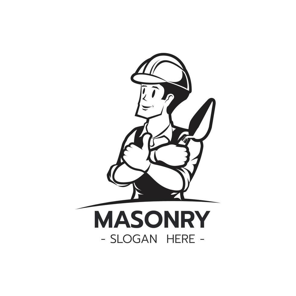 The Builder bricklayer logo icon isolated masonry cartoon style vector