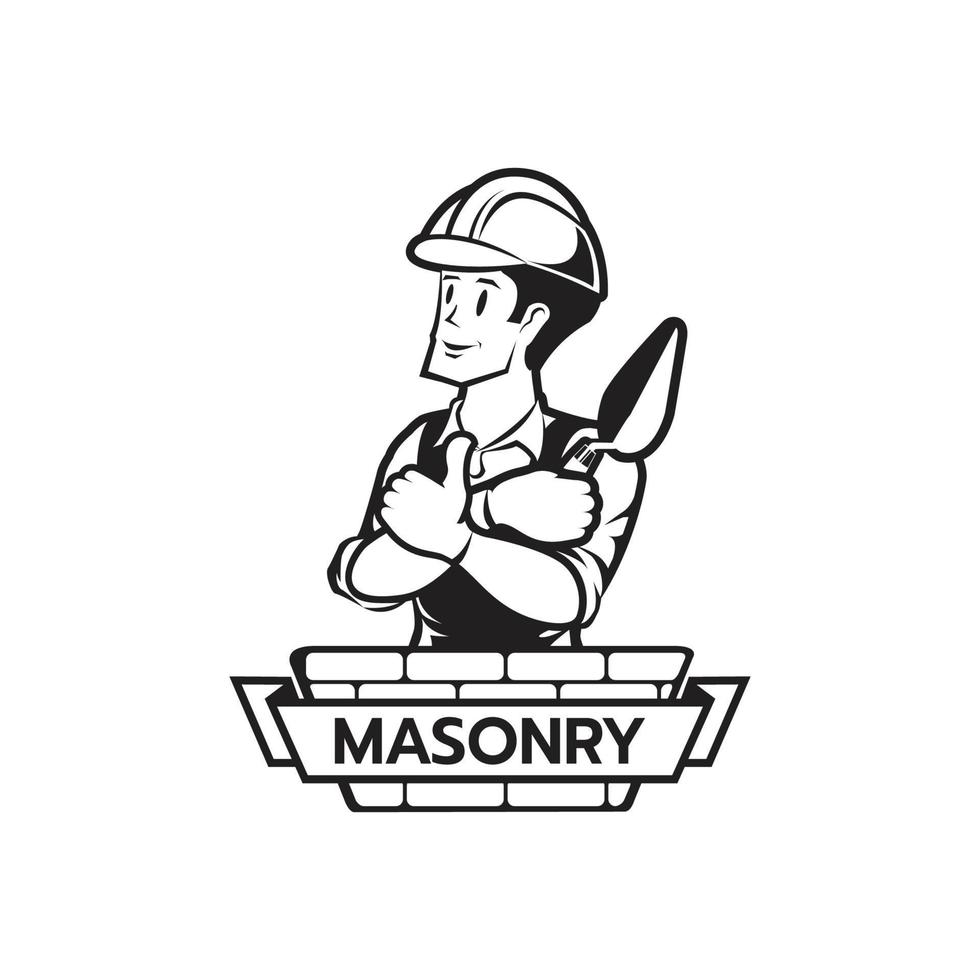 The Builder bricklayer logo icon isolated masonry cartoon style vector