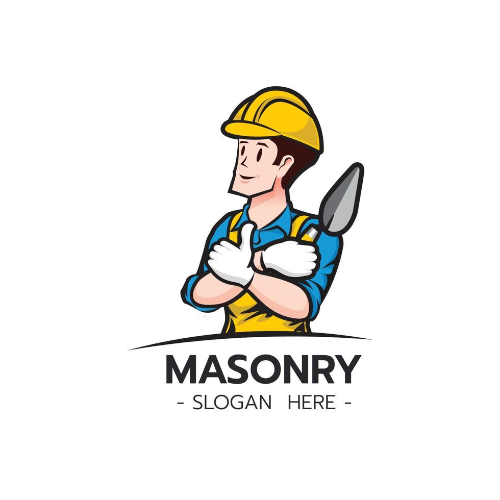 The Builder bricklayer logo icon isolated masonry cartoon style vector