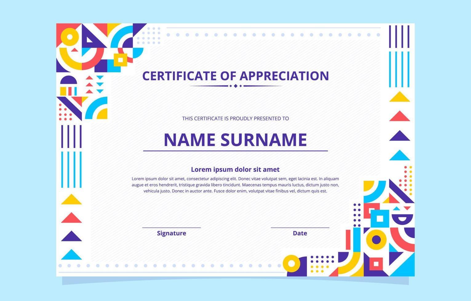 Flat Modern Memphis Certificate Design vector