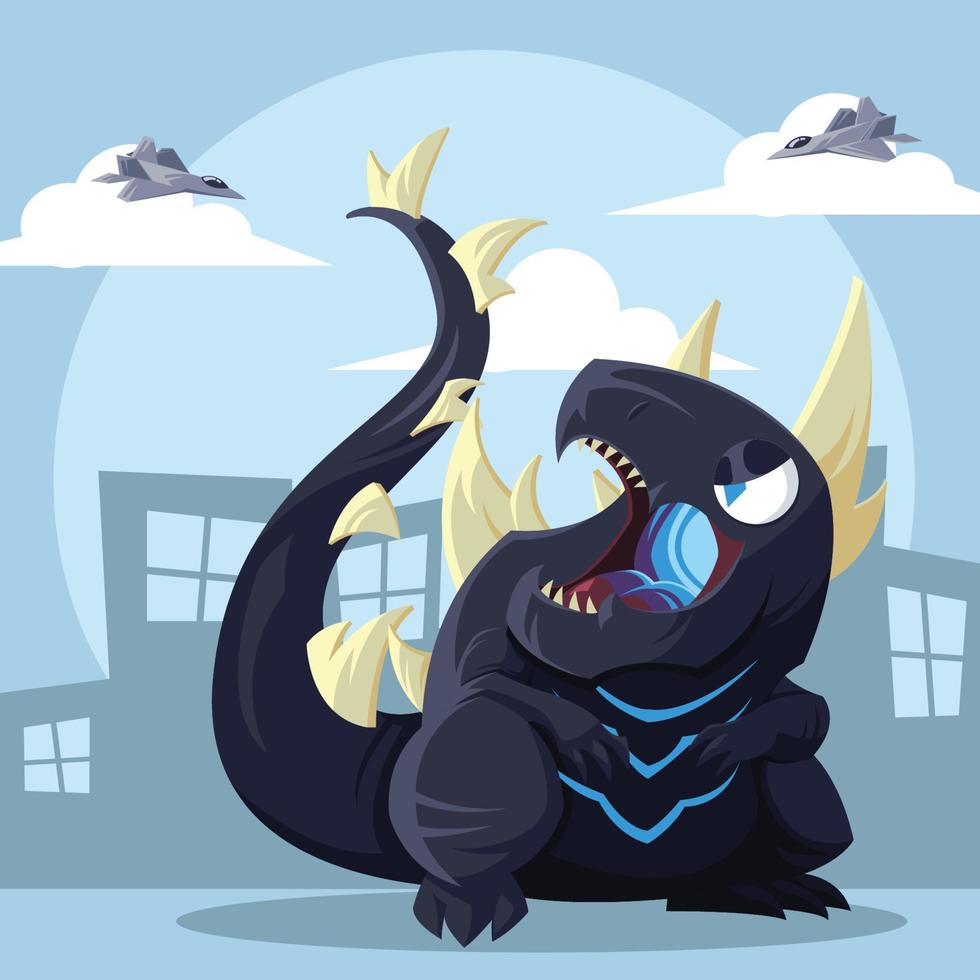 Lizard Monster with Blue Laser Beam Rampage in The City vector