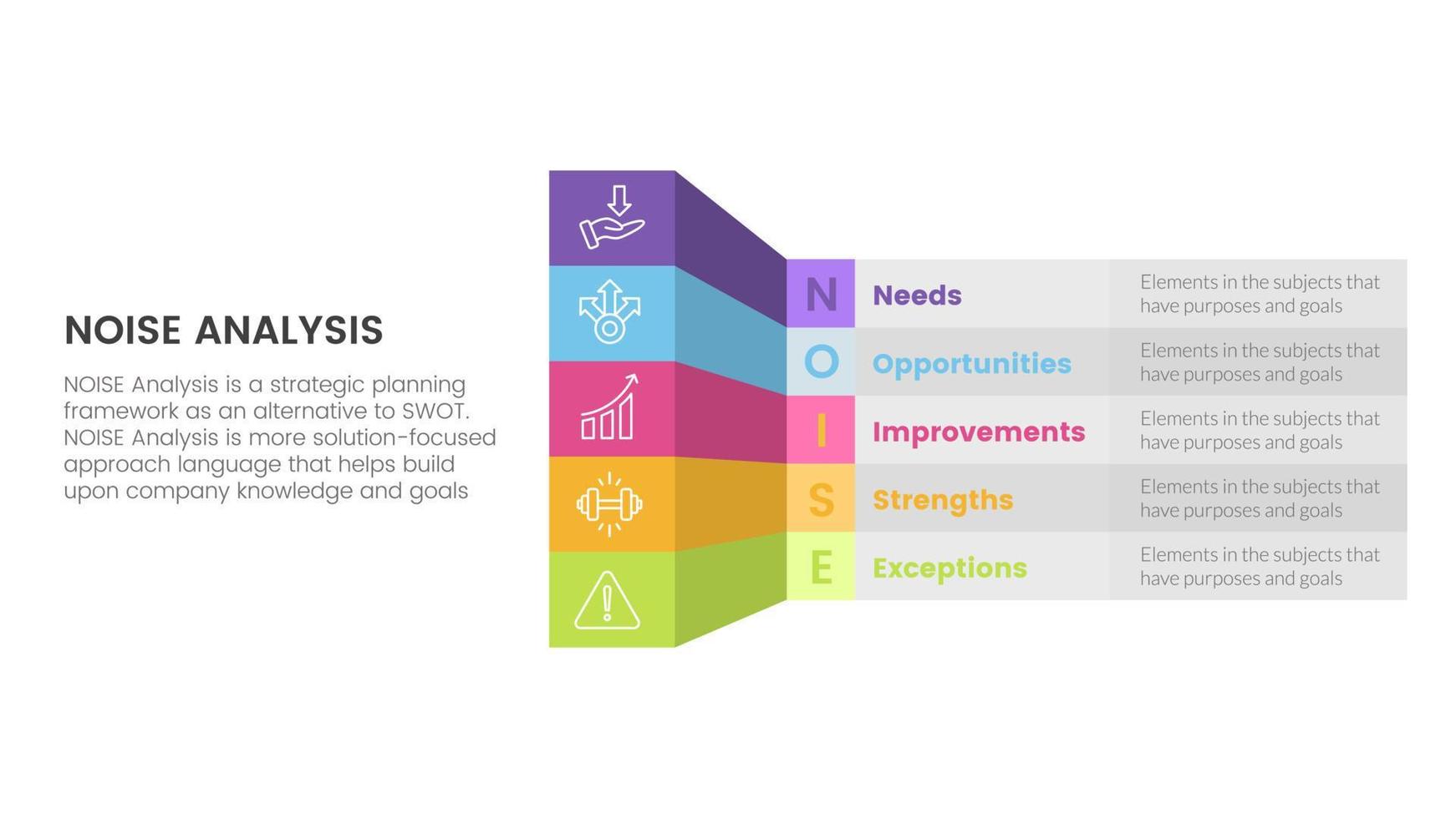 noise business strategic analysis improvement infographic with box table shadow 3d style information concept for slide presentation vector