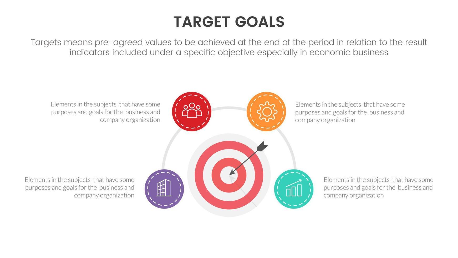 metas o objetivo infografía con circulo y circular concepto para diapositiva presentación modelo vector