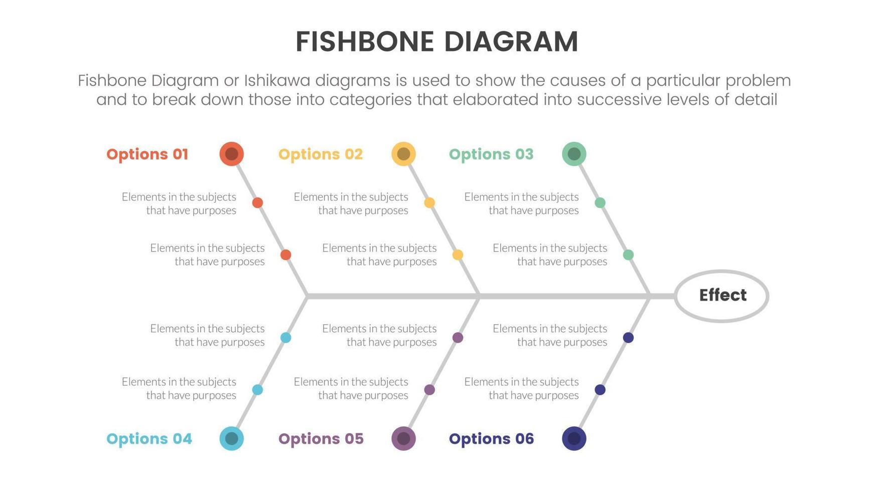 fishbone diagram fish shaped infographic with small circle dot connection information concept for slide presentation vector