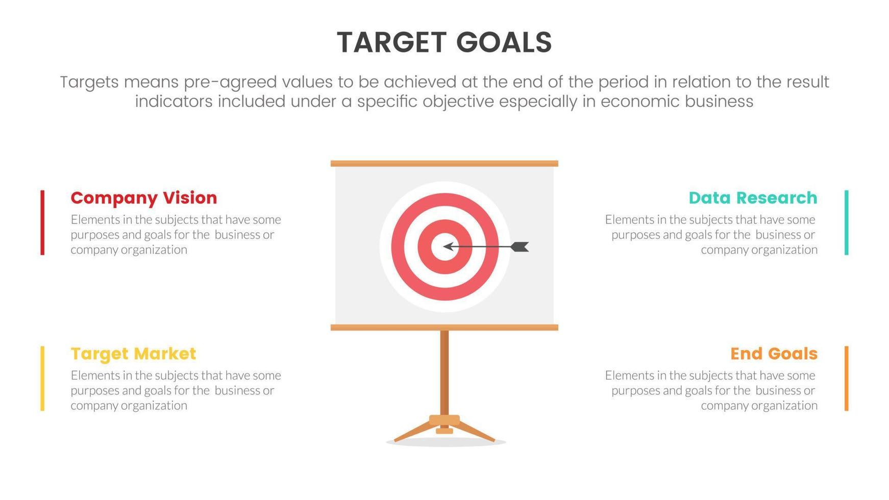 goals or target infographic with 4 point list balanced concept for slide presentation template vector