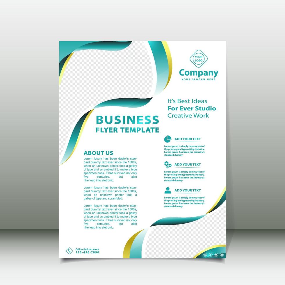 Light blue and gold business flyer template on white background Light blue and gold business flyer template on white background