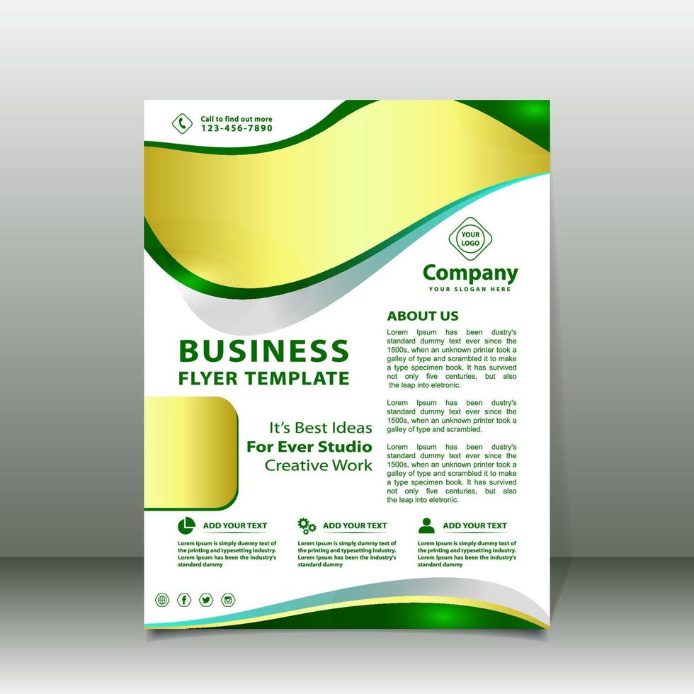 Green and gold Business Flyer Template on white background vector