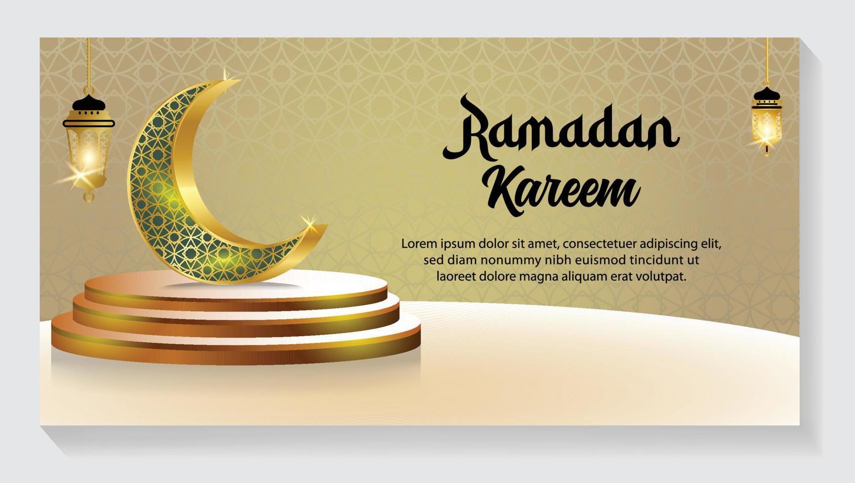 creciente islámico con linterna para Ramadán kareem dorado medio luna, vector ilustración diseño