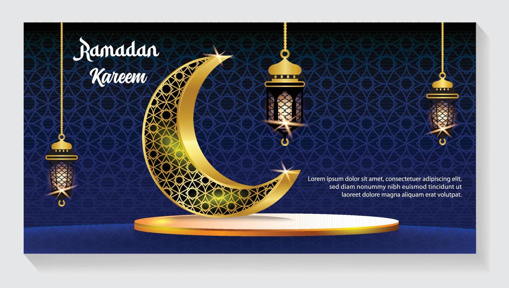 creciente islámico con linterna para Ramadán kareem dorado medio luna, vector ilustración diseño