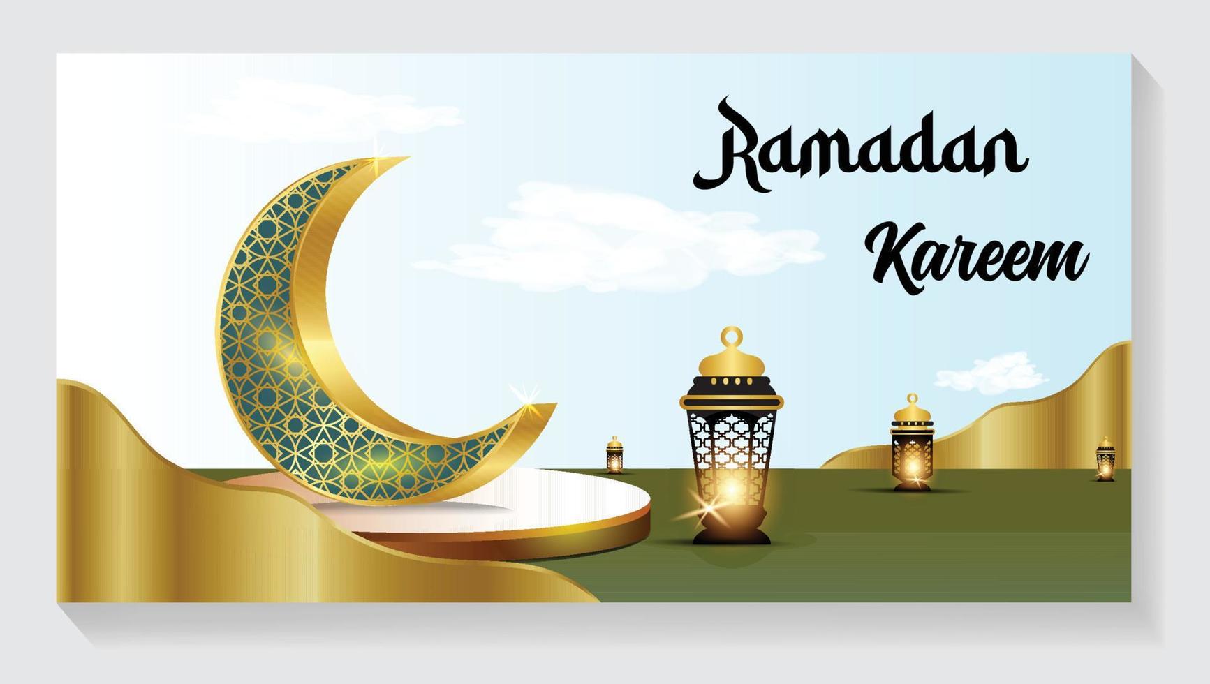 creciente islámico con linterna para Ramadán kareem dorado medio luna, vector ilustración diseño