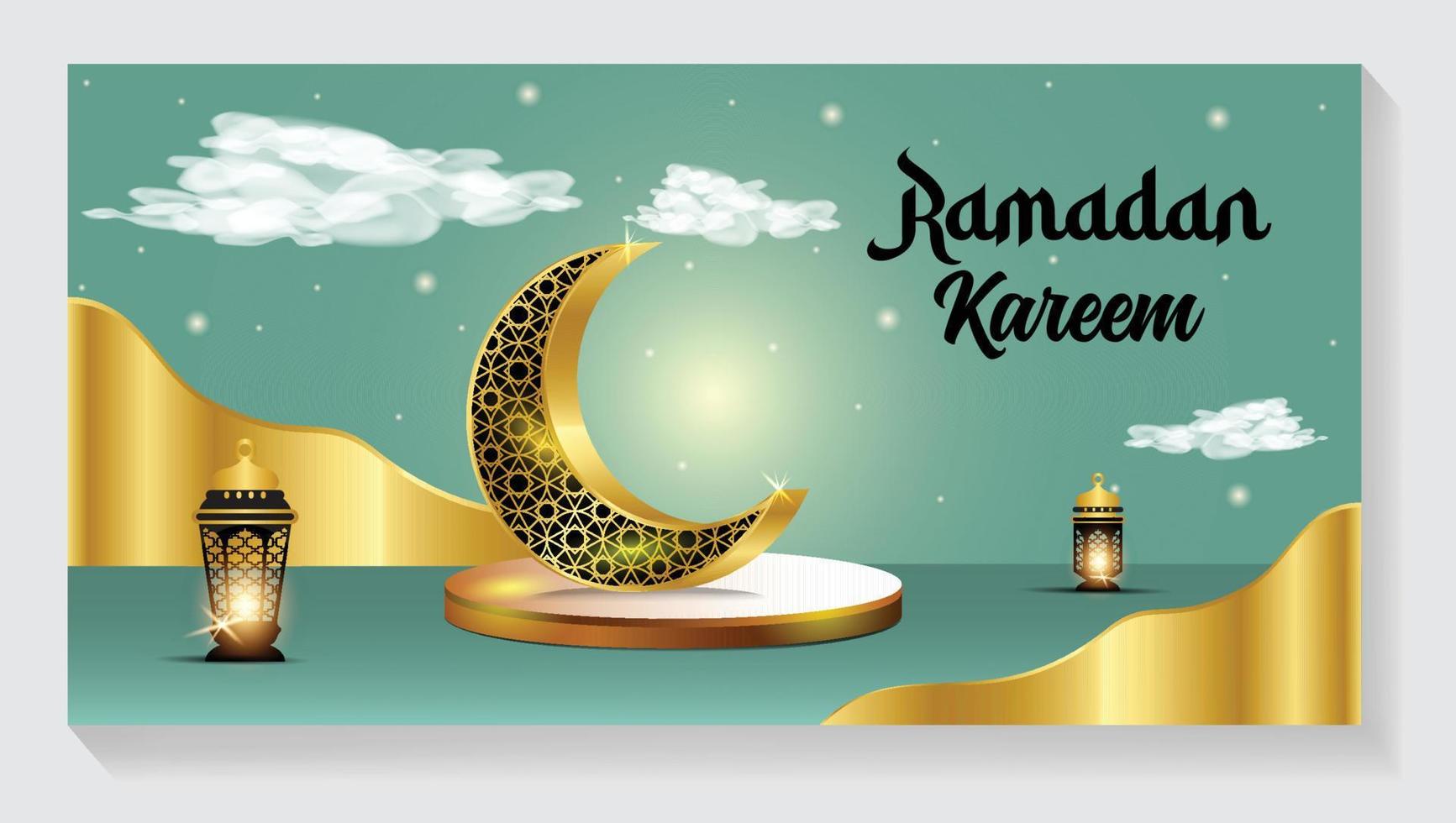 creciente islámico con linterna para Ramadán kareem dorado medio luna, vector ilustración diseño