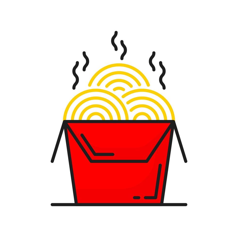 Takeaway food, paper box with noodles icon vector