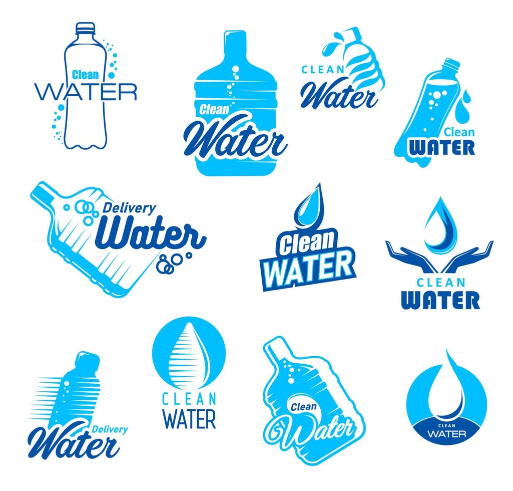 Clean drinking bottled water delivery icons vector