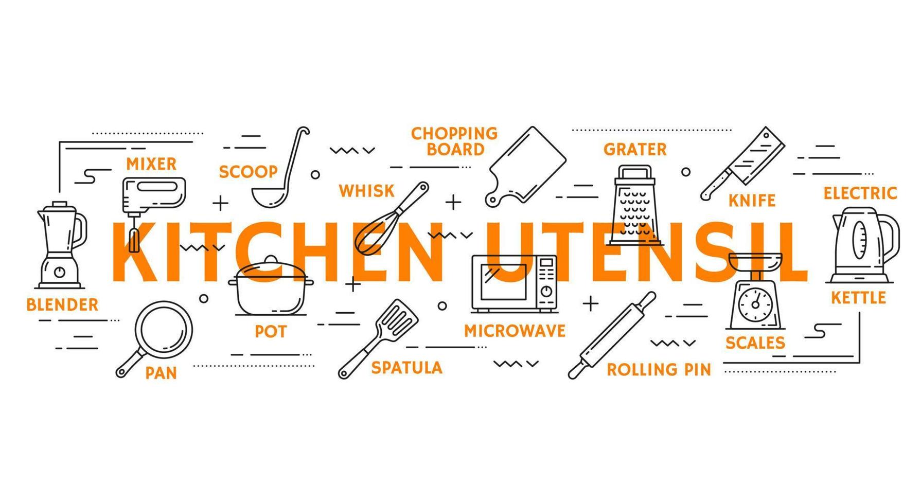 Cook utensils outline icons and infographics vector