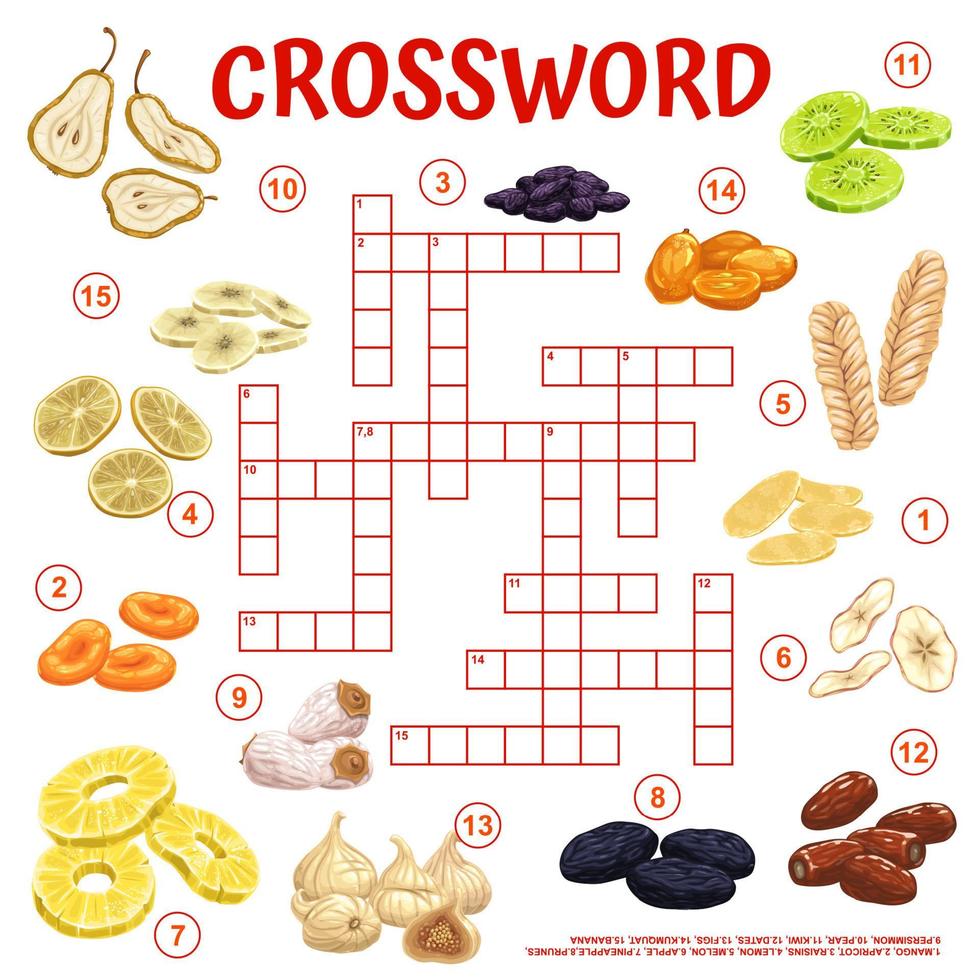 Dried fruits and snacks crossword grid puzzle game vector