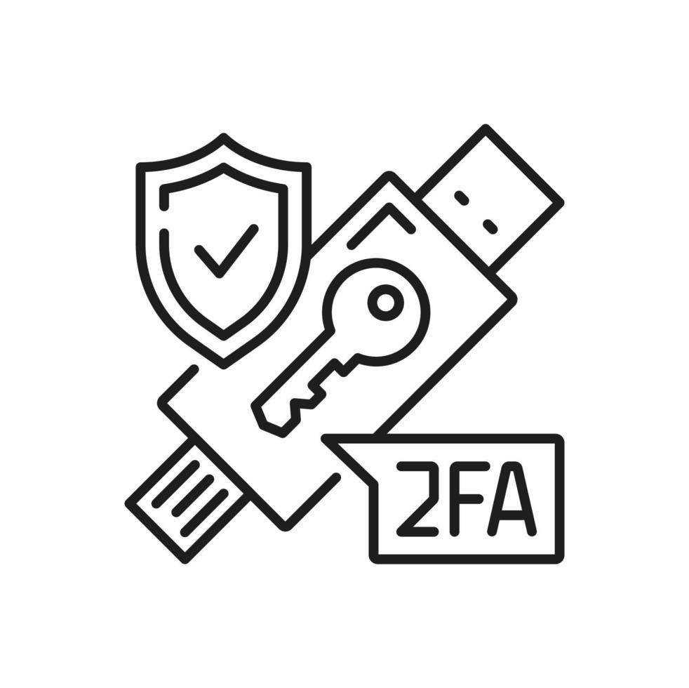 2fa dos factor autenticación, USB llave simbólico icono vector