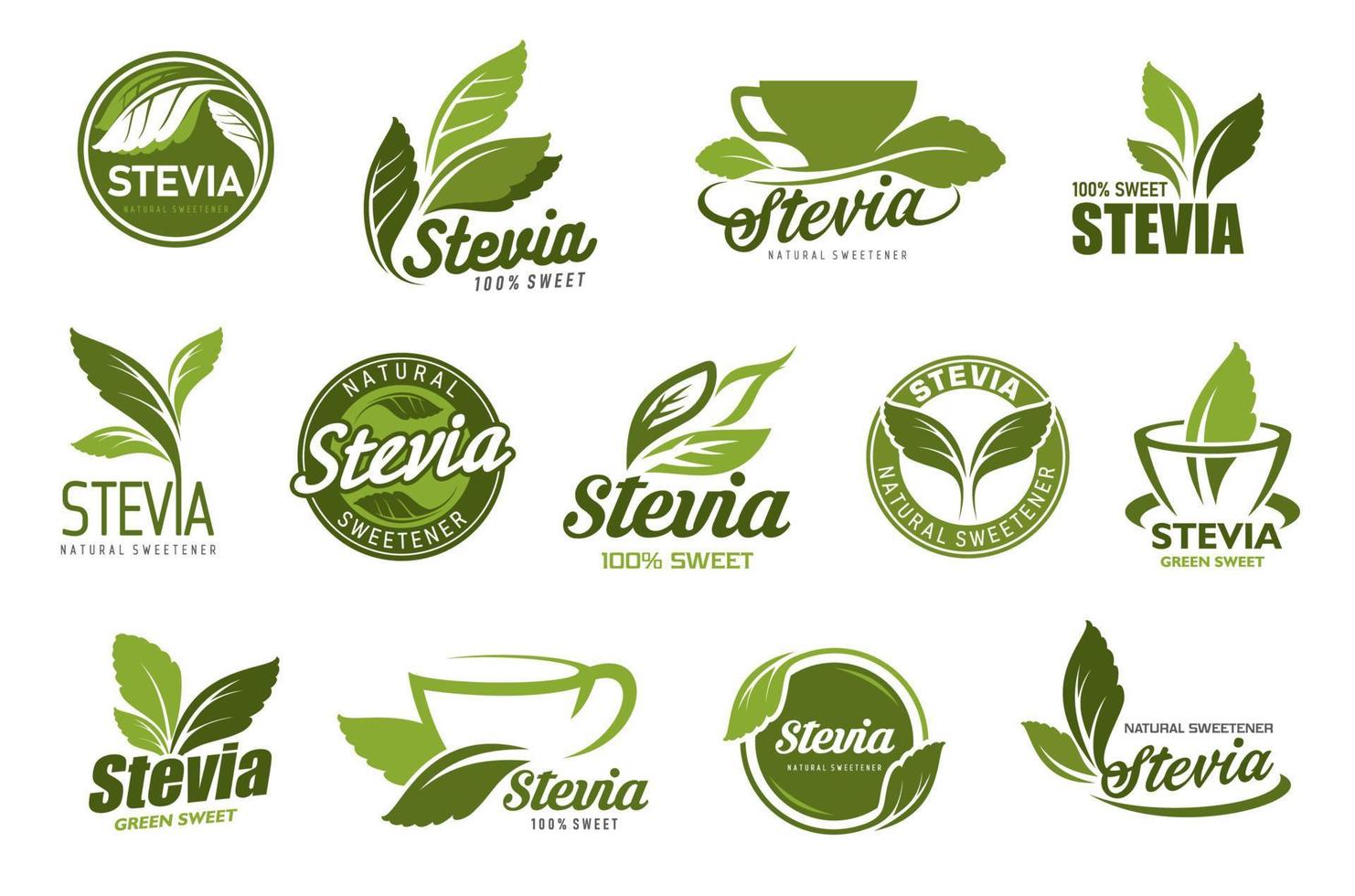 stevia hoja y edulcorante herbario extraer íconos vector