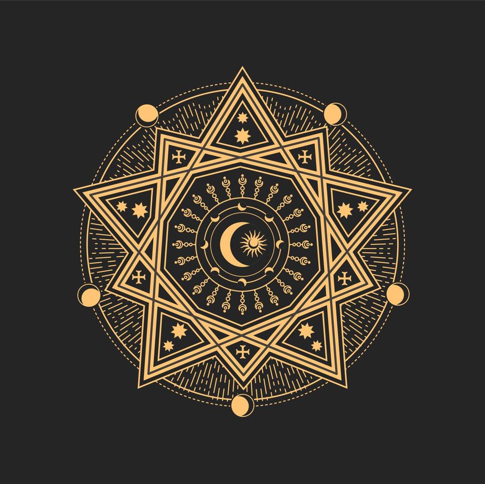 Esoteric occult vector sign with moon crescent