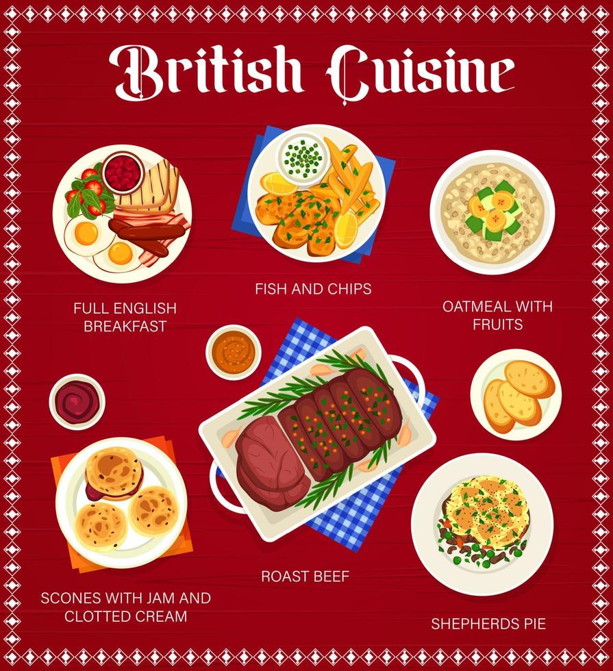 British cuisine restaurant food menu page template vector